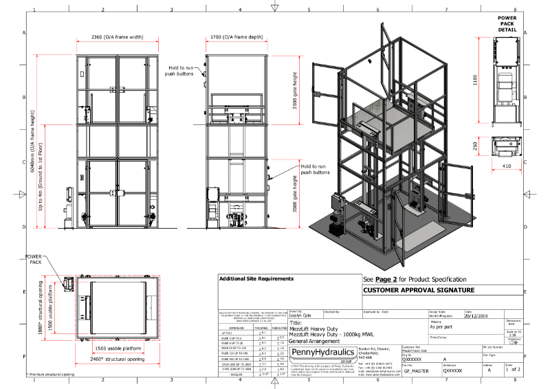 MezzLift Heavy Duty 1000kg Goods Lift Technical Data Sheet Penny