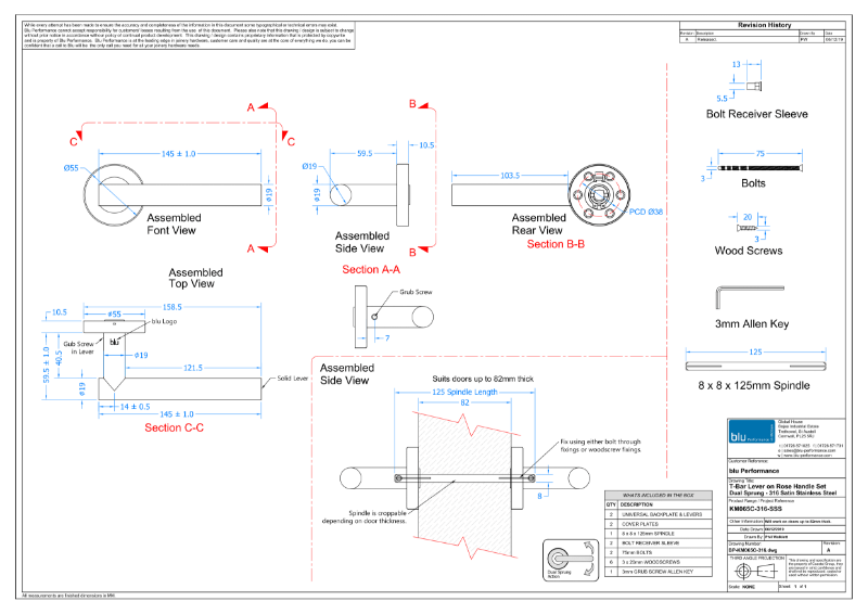 BLU™ KM065 TBar Lever Door Handle CAD Coastal Group NBS Source