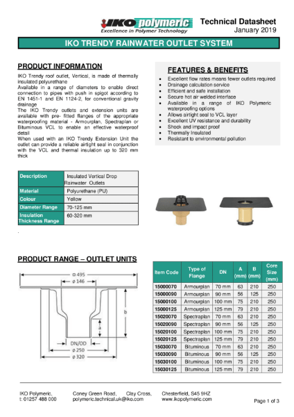 IKO Trendy Rainwater Outlet System Datasheet | SIG Design & Technology