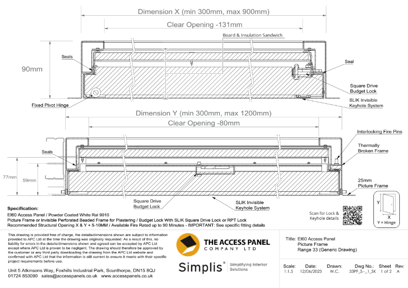 EI60 Access Panel Picture Frame Technical Drawing The Access Panel