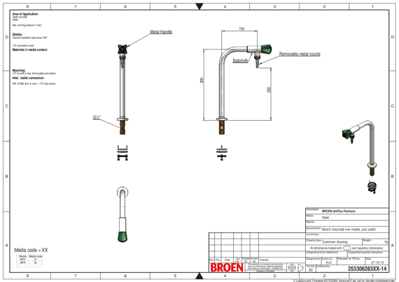 Table mounted laboratory single pillar water bib tap TDS BROENLAB