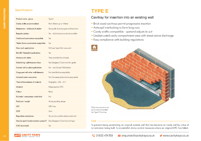 Cavity Trays Ltd Type E remedial cavity tray insertion into existing