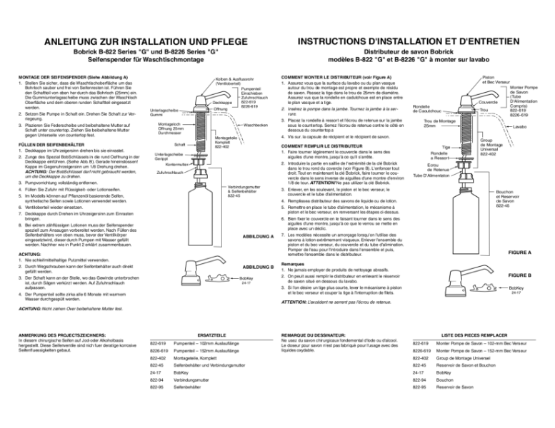 Instructions for Installation and Maintenance Bobrick Models B822