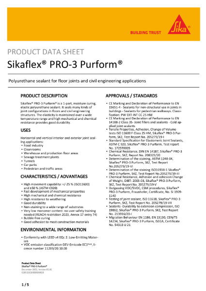 Sikaflex PRO 3 Purform - Product Data Sheet | Sika Limited | NBS Source