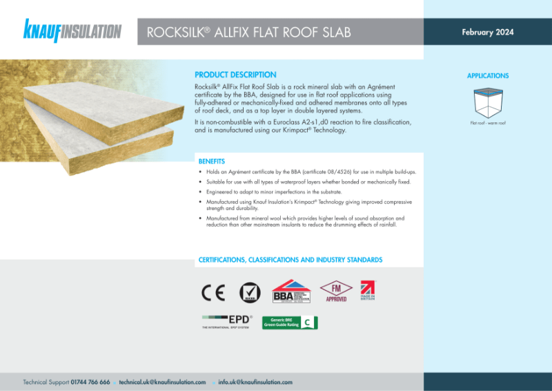 Knauf Insulation Rocksilk® Allfix Flat Roof Slab Flat roof
