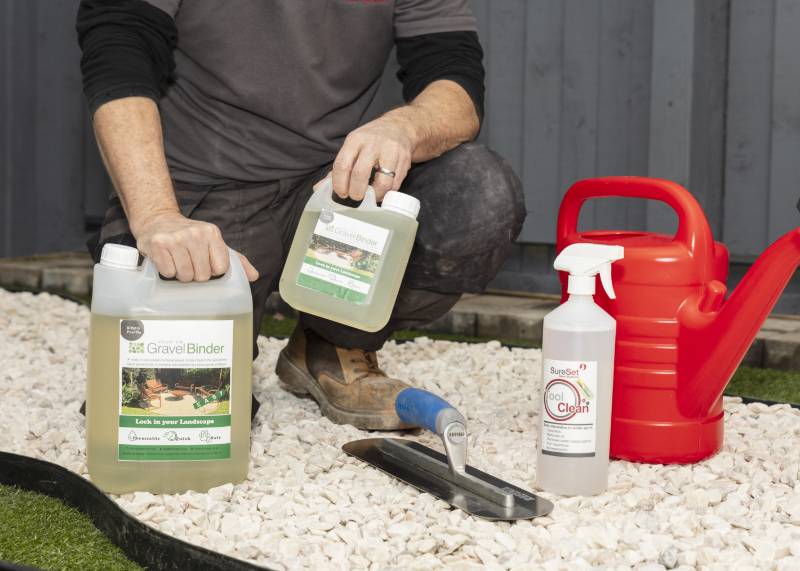 SureSet PourOn Gravel Binder to secure loose, decorative, gravels