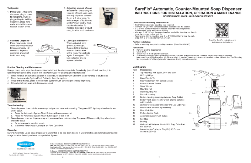 SureFlo® Automatic, CounterMounted Soap Dispenser Instructions for