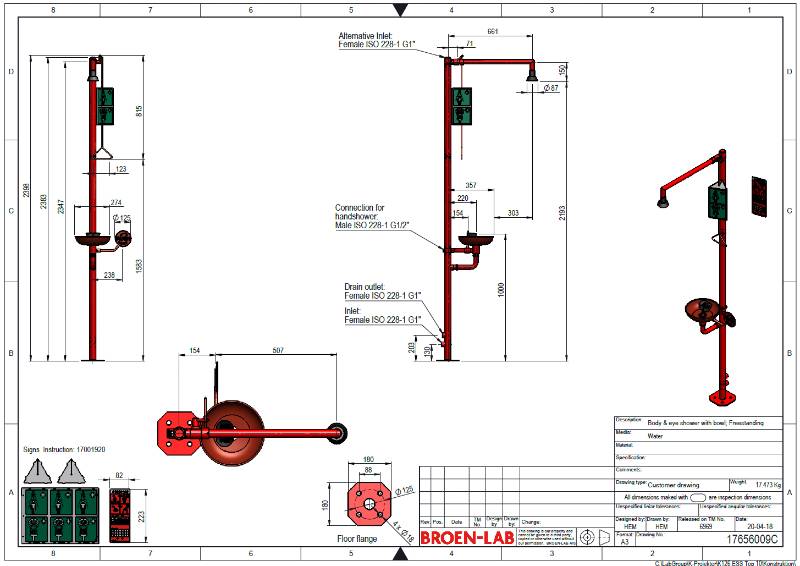 Freestanding Emergency Body Drench Shower with Eye/face Shower and Bowl