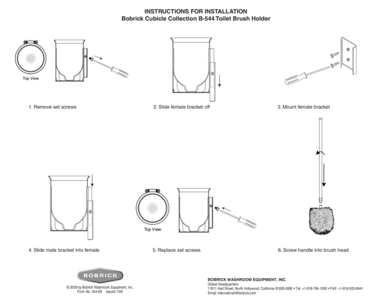 INSTRUCTIONS FOR INSTALLATION Bobrick Cubicle Collection B544 Toilet