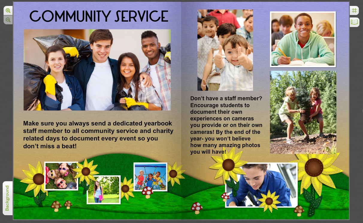 Yearbook Pages for Community Service Clubs & Student Field Trips