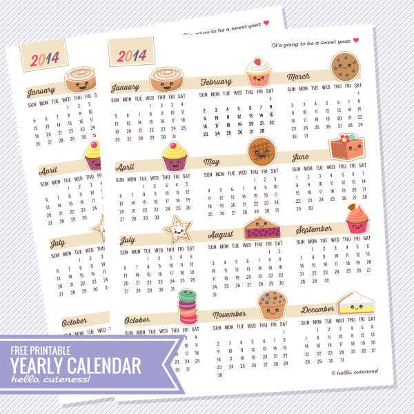 Free Year At A Glance 2014 Calendar Printable - 24/7 Moms