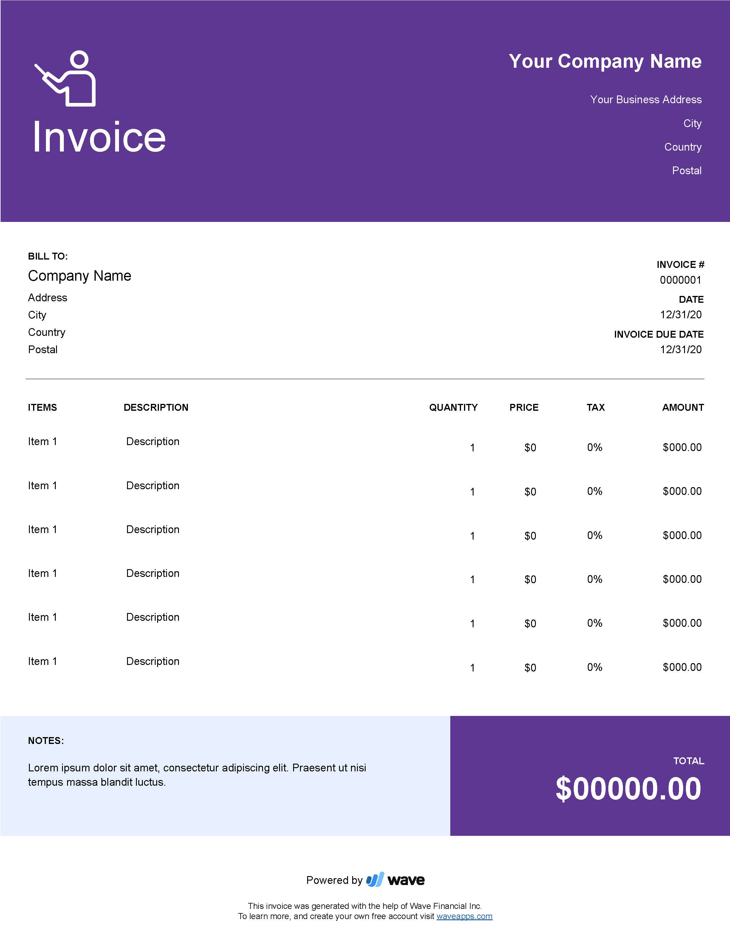 Tutoring Invoice Template