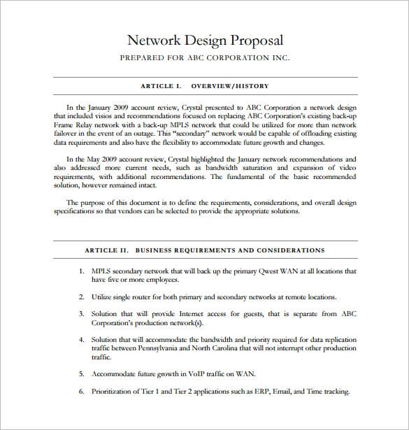 Free Network Design Proposal Template Network Proposal Template Bonsai