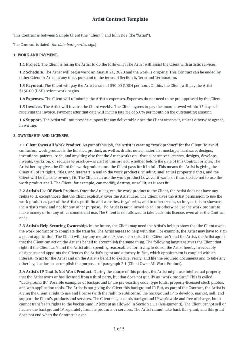 Freelance Artist Contract Template Free & Simple to Customize Bonsai