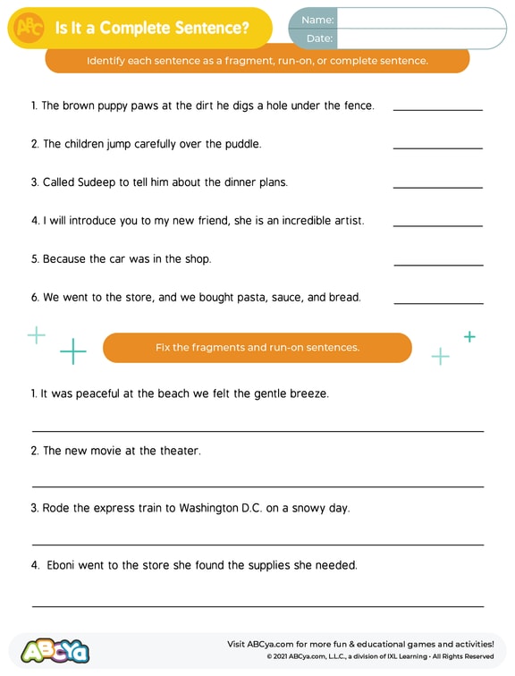 Is it a Complete Sentence? • ABCya!