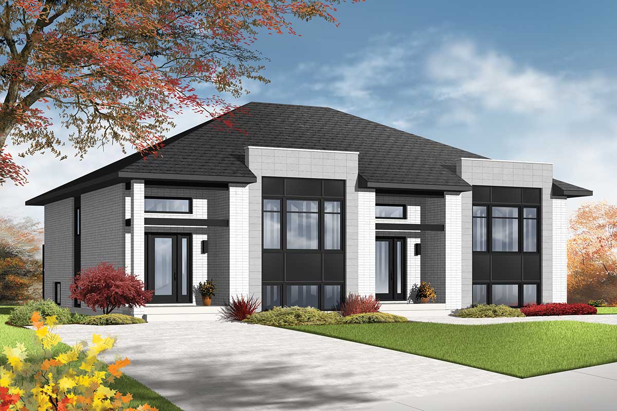 Contemporary SemiDetached MultiFamily House Plan 22329DR
