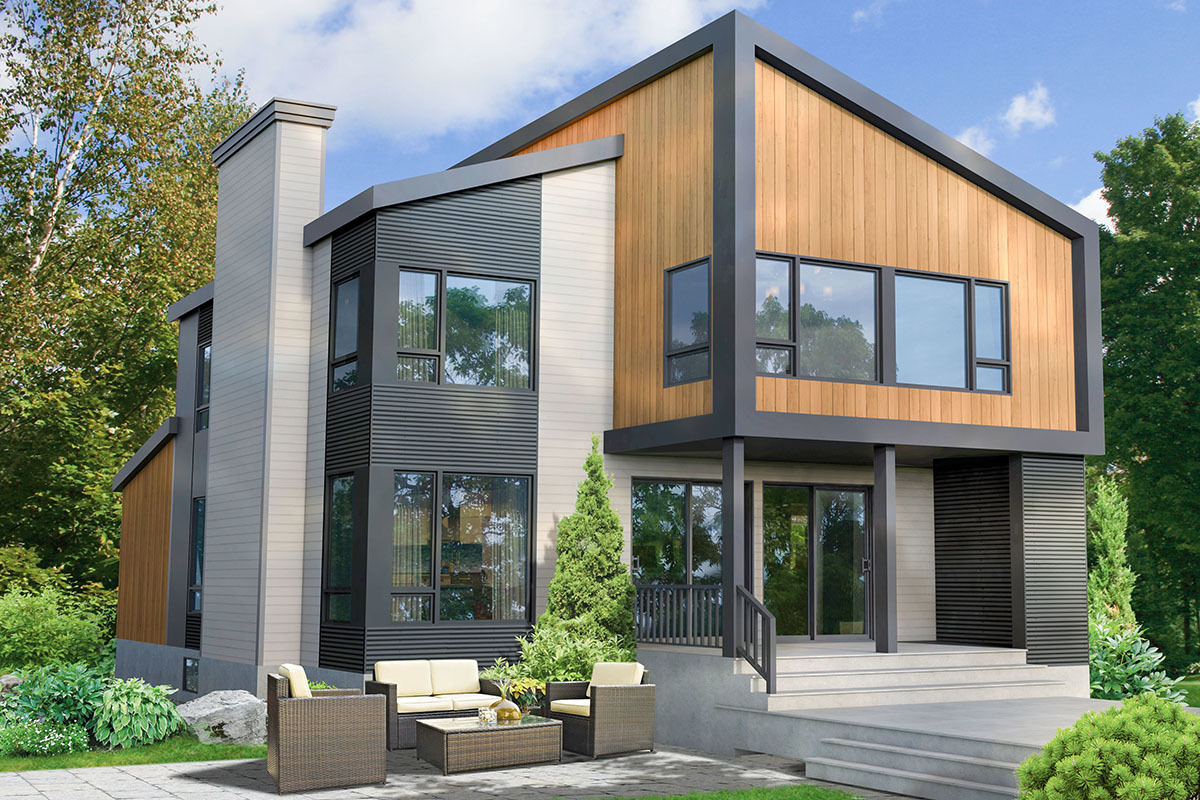 TwoStory Modern House Plan with 3Beds Upstairs 80953PM