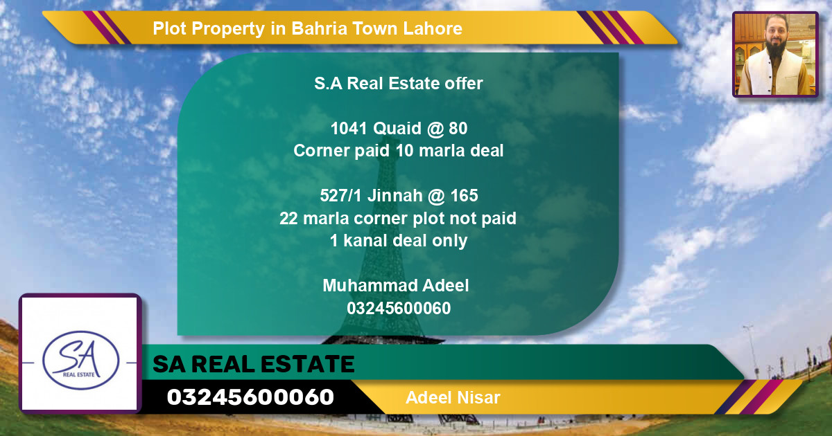Residential Plot for Sale in Bahria Town, Lahore (BP17316) Bahria Plus