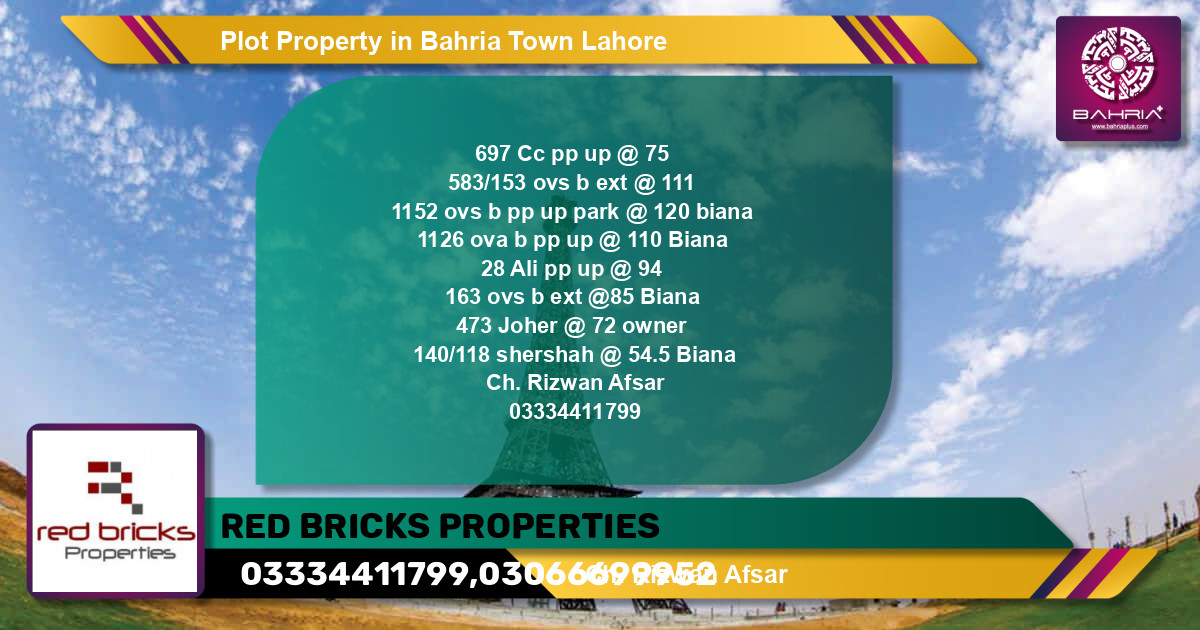 Residential Plot for Sale in Bahria Town, Lahore (BP19104) Bahria Plus