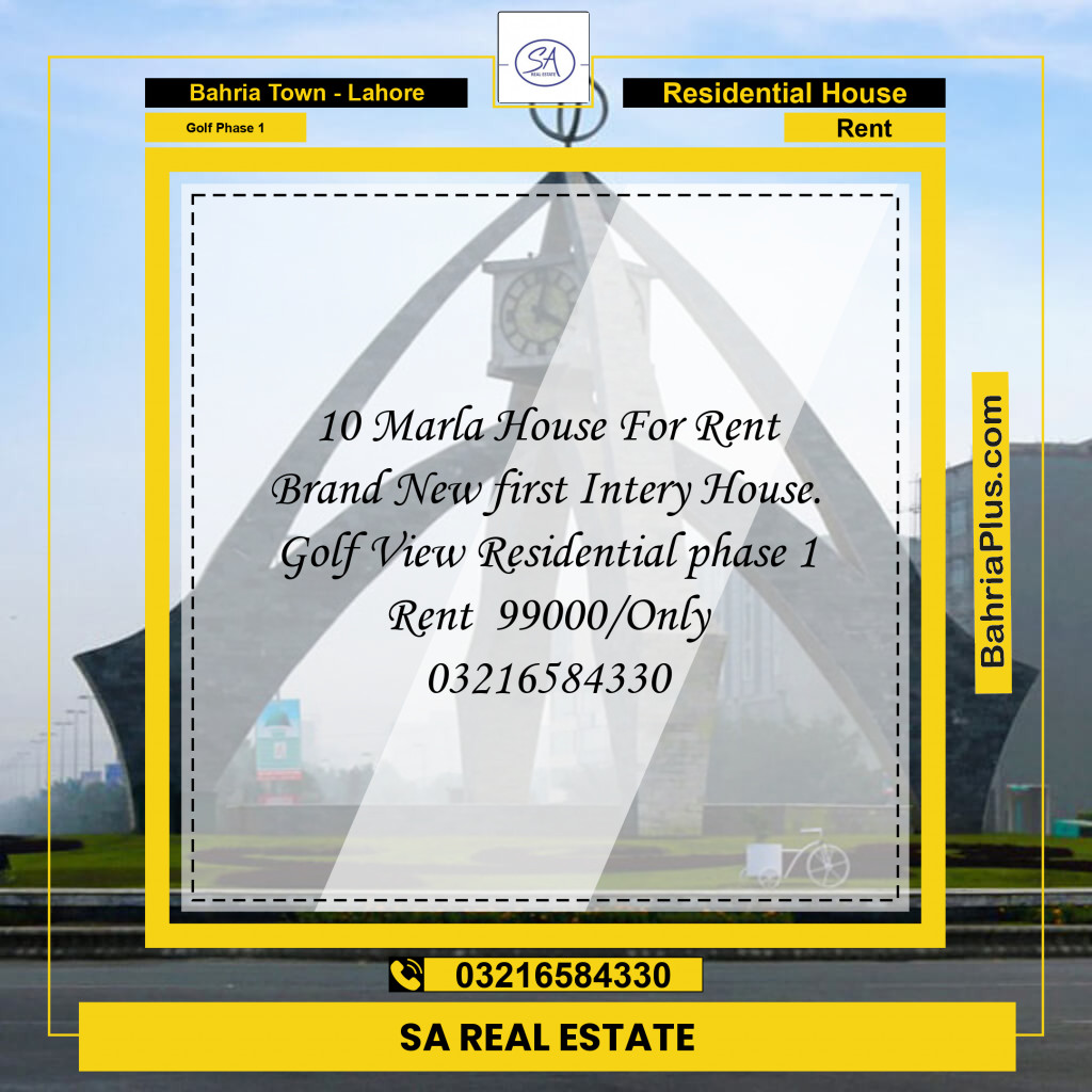 10 Marla Residential House for Rent in Golf Phase 1 Bahria Town
