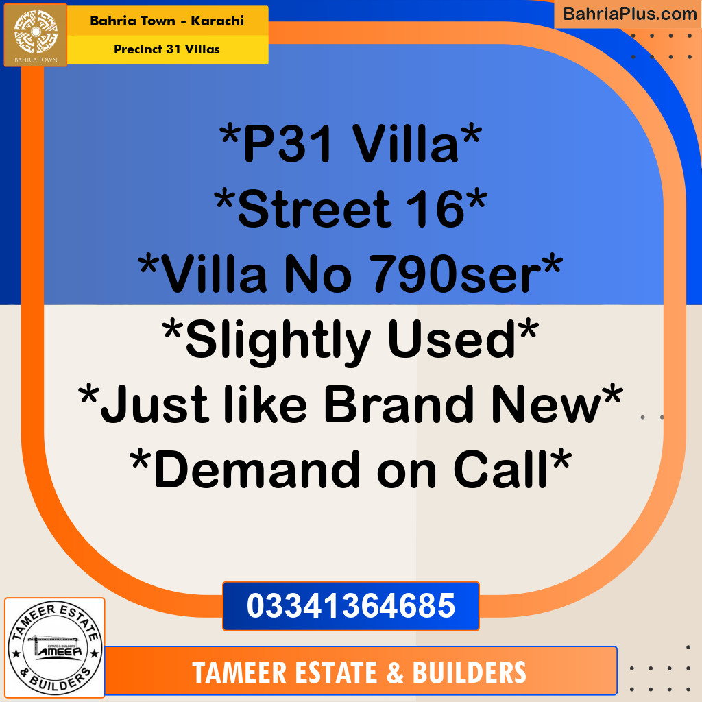 235 Sq. Yards Residential Villa for Sale in Precinct 31 Villas Bahria