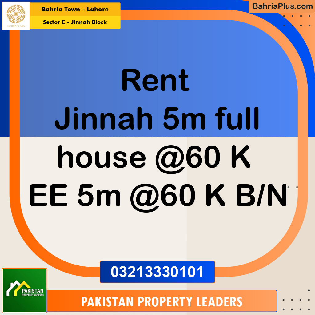 5 Marla Residential House for Rent in Sector E Jinnah Block Bahria