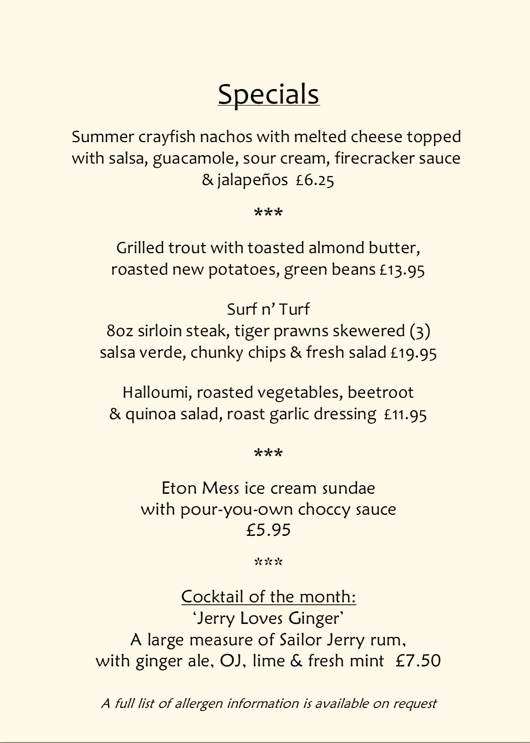 New Specials Menu out today! The Horseshoe
