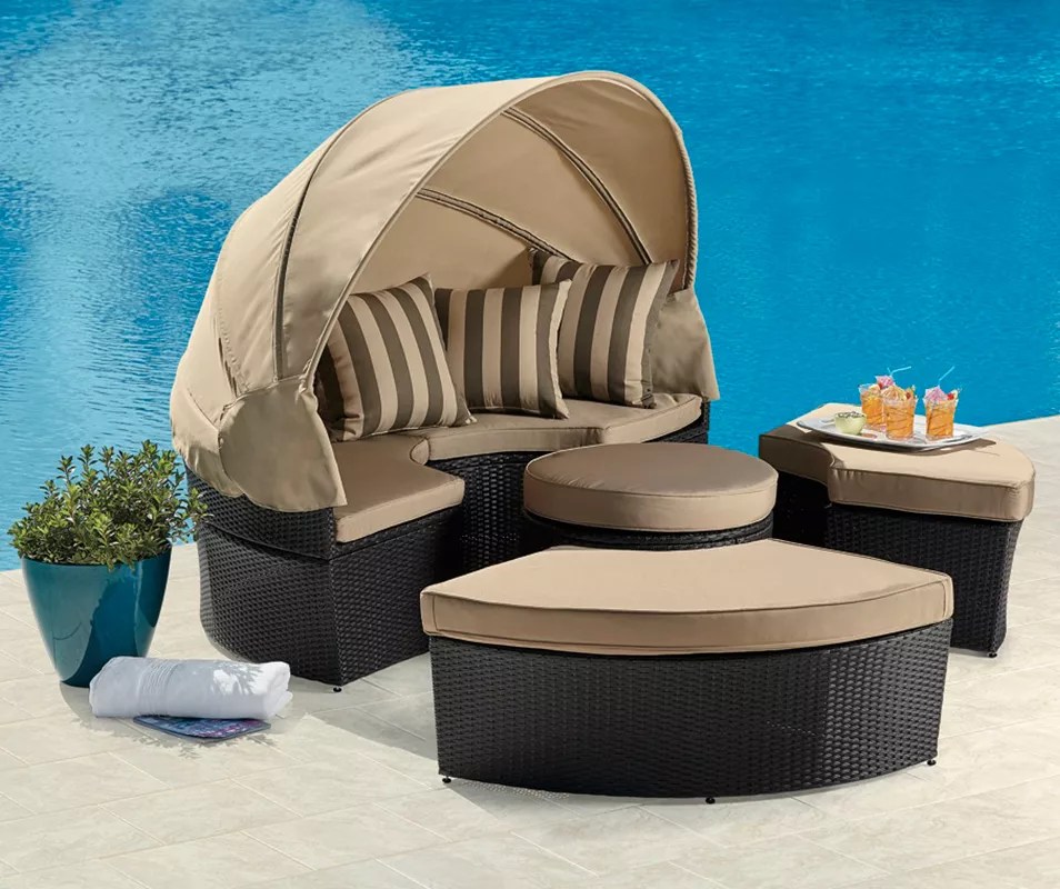 Homall Outdoor Daybed With Retractable Canopy Sectional Rattan Round