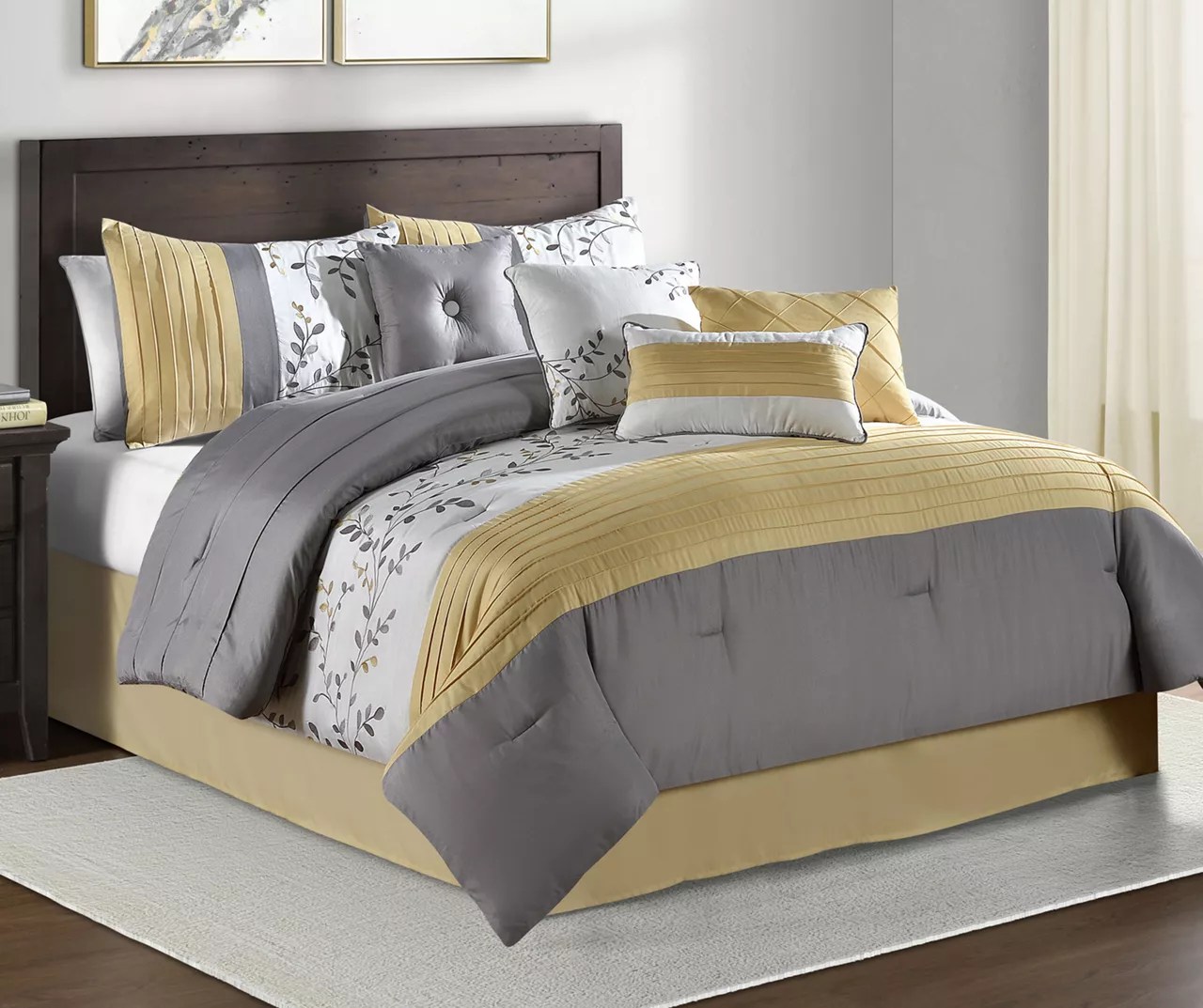 Aprima Foliage Yellow & Gray 8Piece Comforter Sets Big Lots