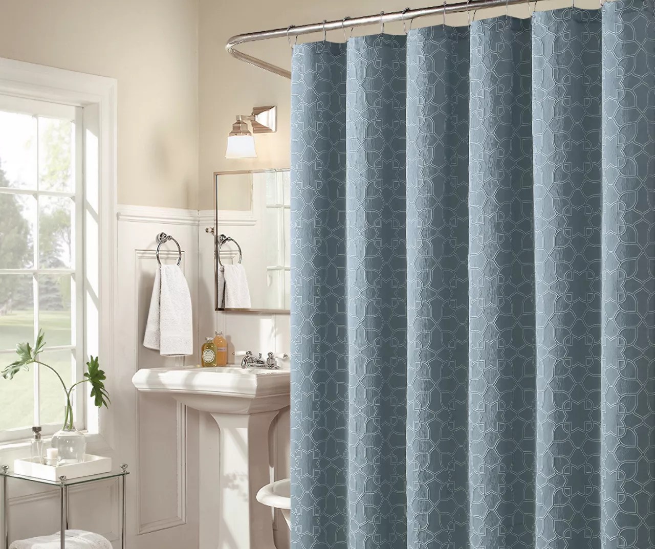 Aprima Blue Gia Jacquard Fabric Shower Curtain Big Lots