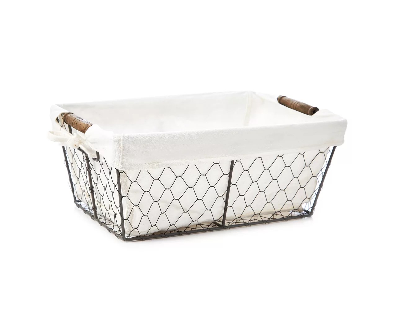 Gray Graphite Chicken Wire Shallow Storage Bins with Fabric Liner Big