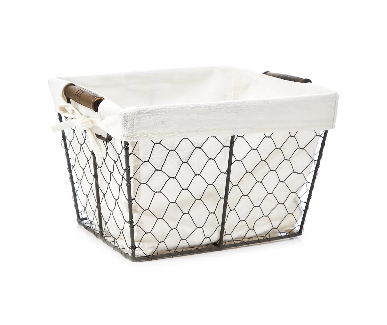 Gray Graphite Chicken Wire Shallow Storage Bins with Fabric Liner Big