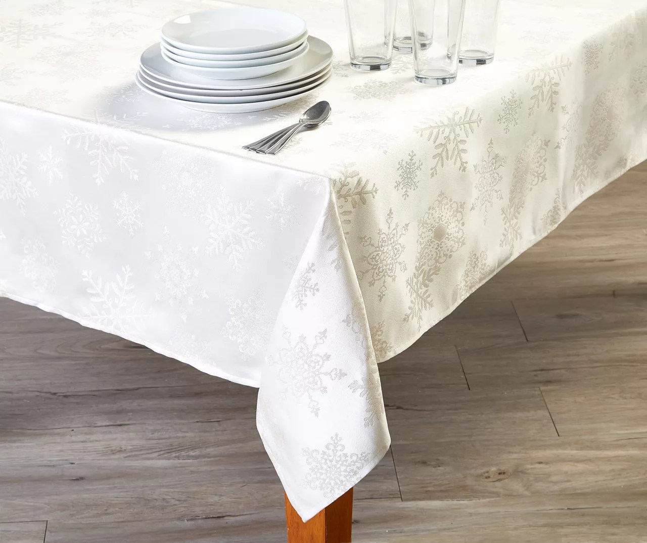 Champagne Snowflake Fabric Tablecloths Big Lots