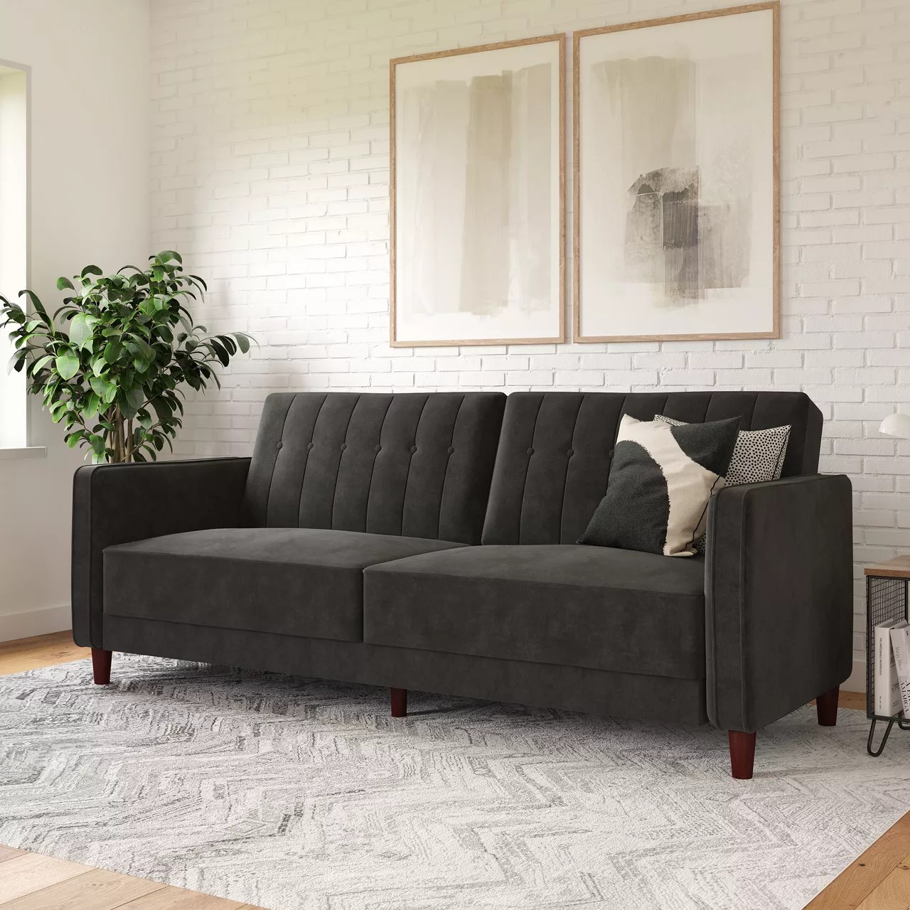 Light Grey Velvet Tufted Sofa Baci Living Room