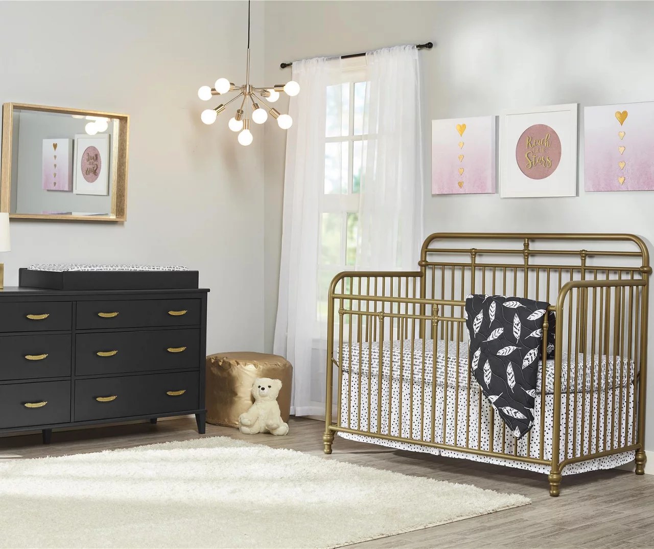 Little Seeds Monarch Hill Hawken Gold 3in1 Convertible Metal Crib