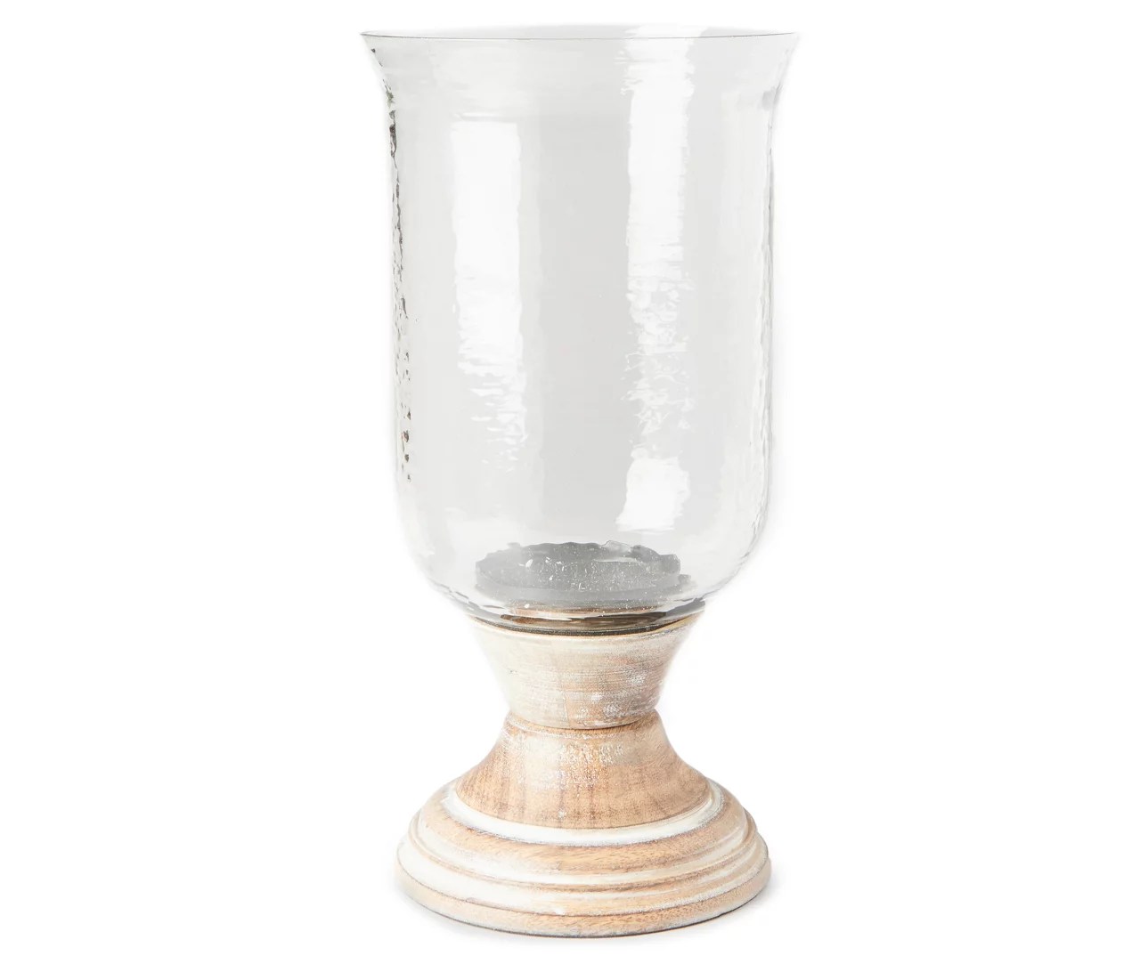 Living Colors Hammered Glass Hurricane Wood Base Candle Holder, (12