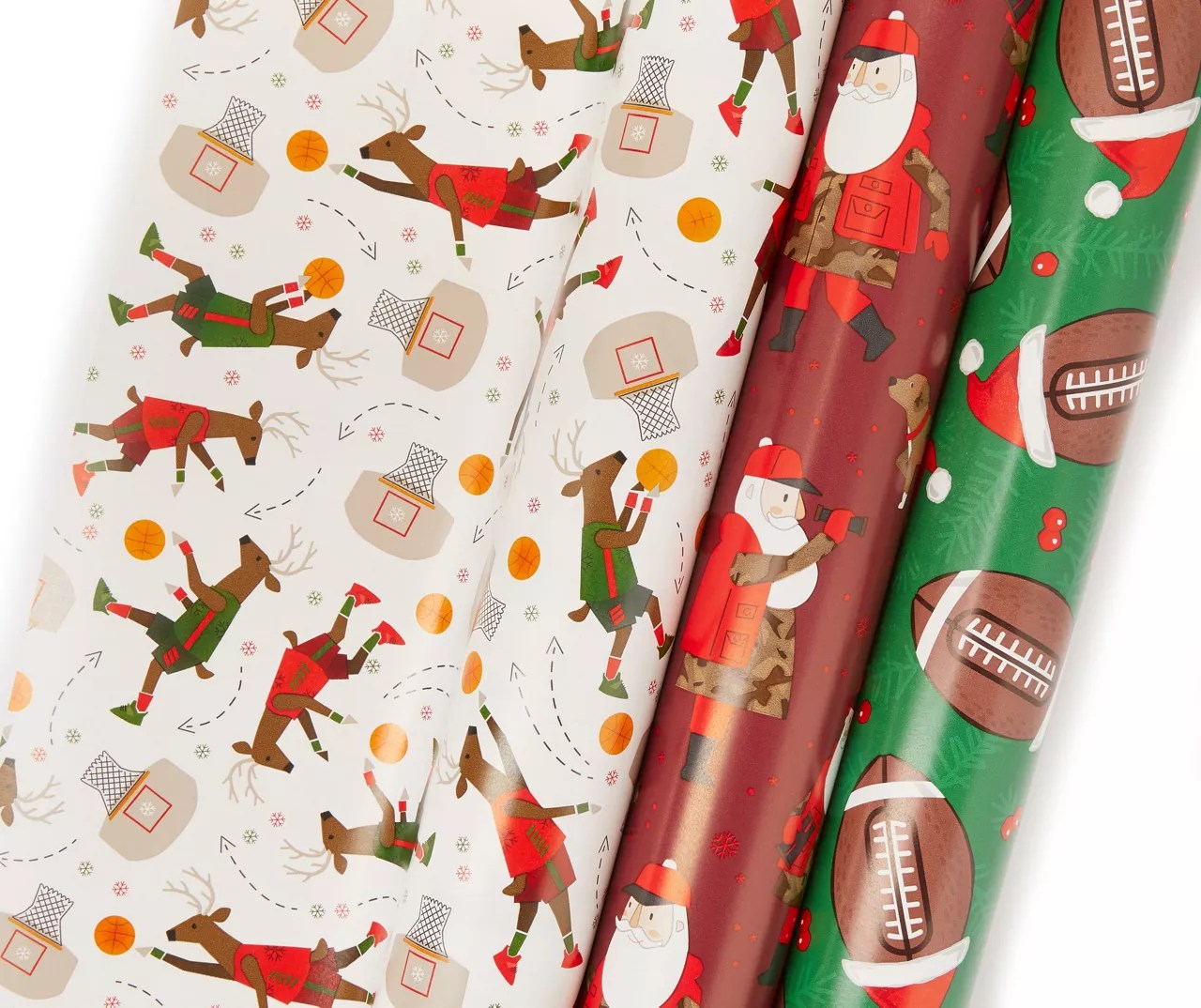 Winter Wonder Lane Sporty Santa, Reindeer & Football Wrapping Paper