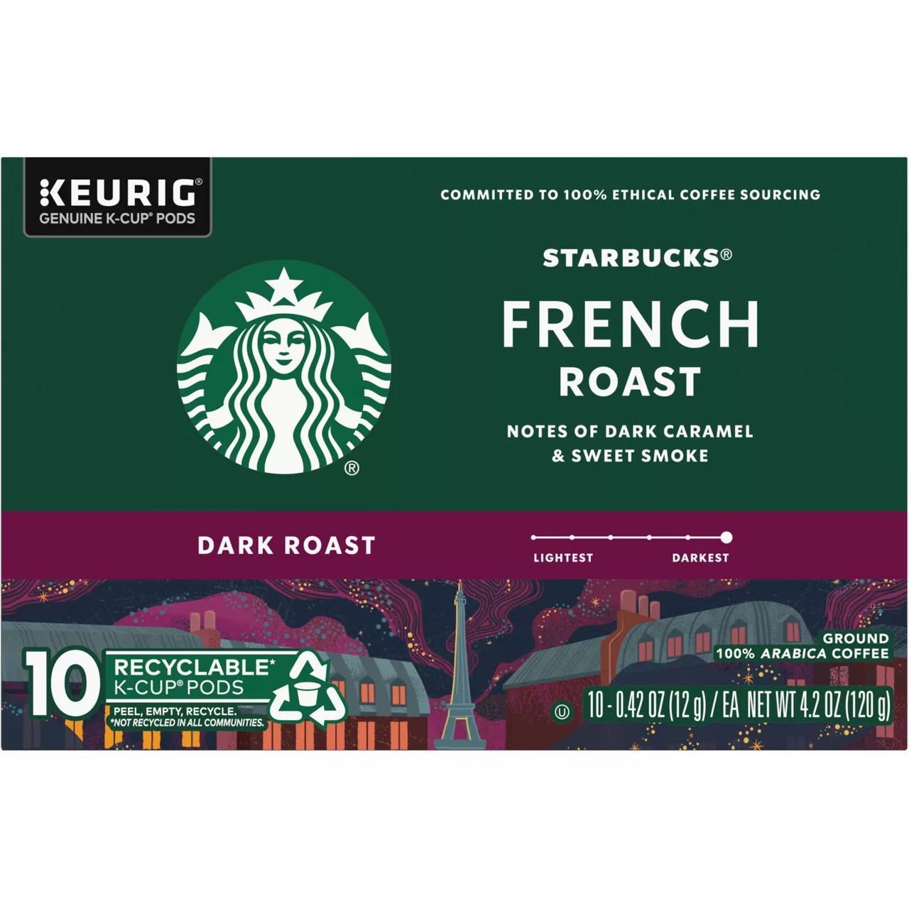 Starbucks Starbucks KCup Coffee Pods, Dark Roast Coffee, French Roast, 100 Arabica, 1 box (10