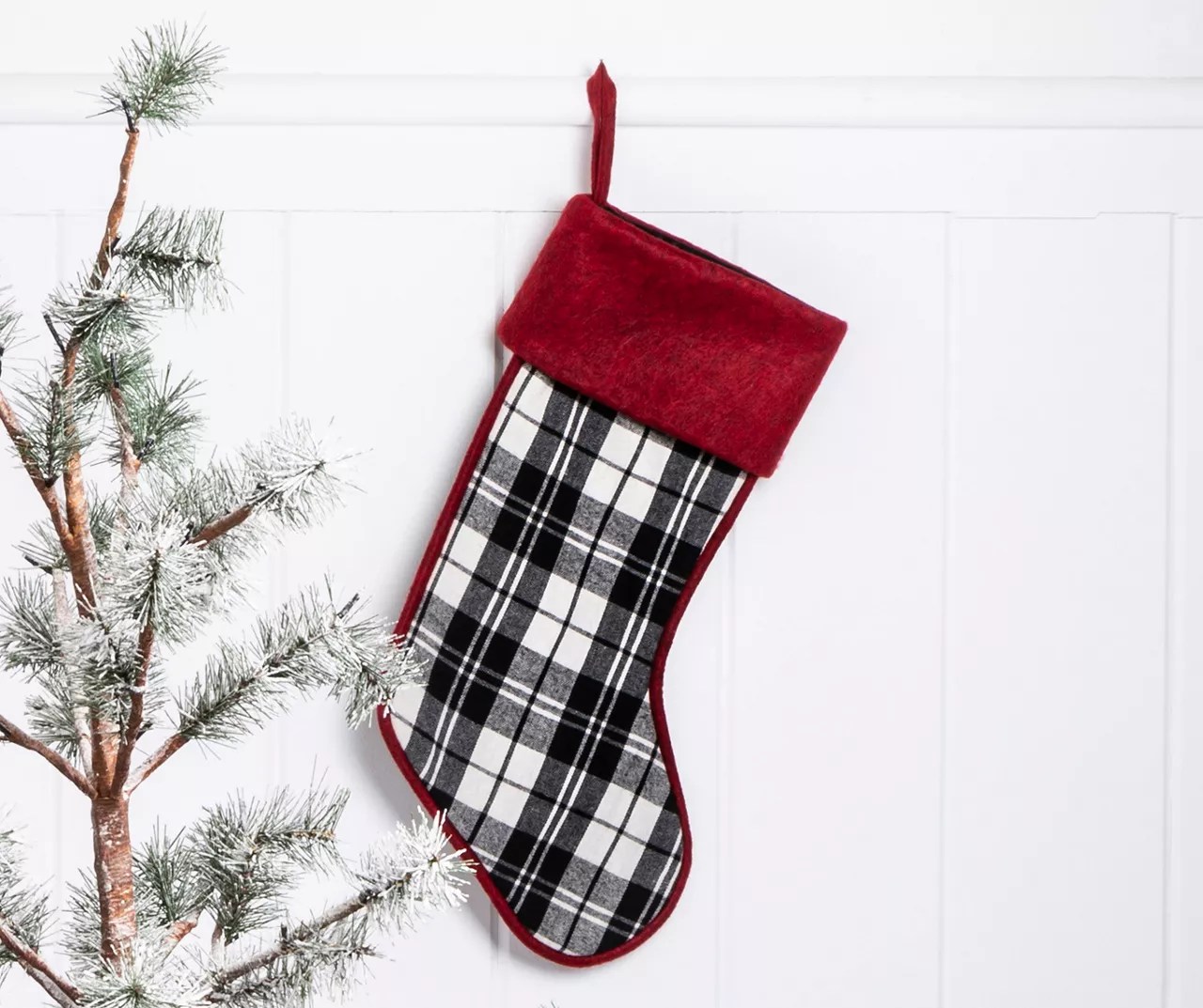 Glitzhome Black & White Plaid Fabric Christmas Stocking Big Lots
