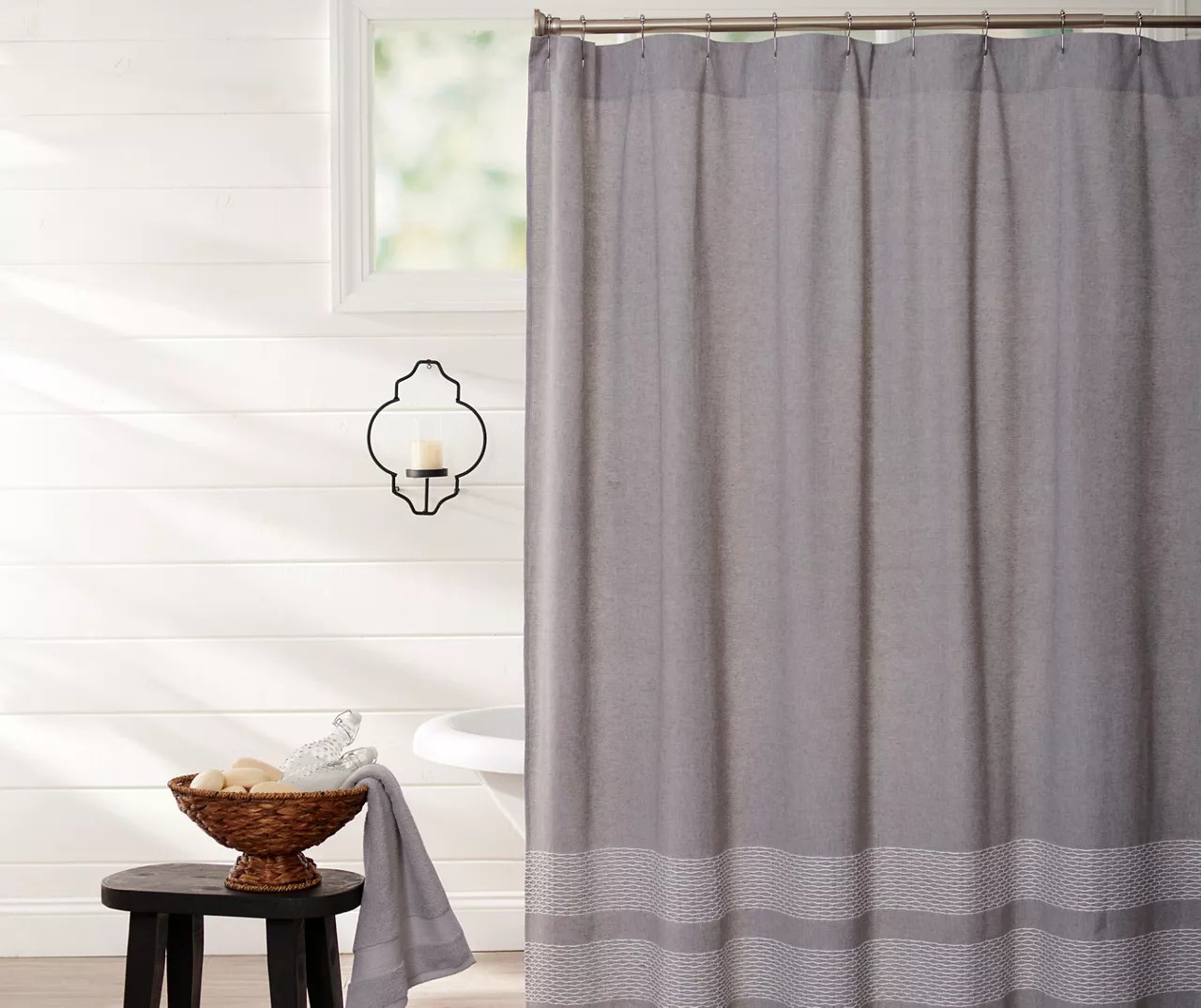 Broyhill Frost Gray & White Trim Fabric Shower Curtain Big Lots