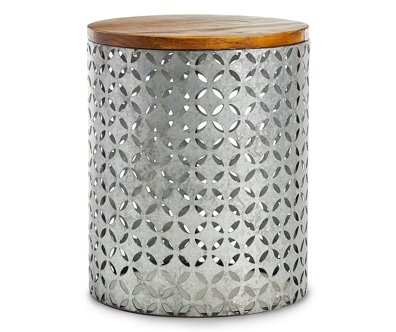 17" Galvanized Metal Drum Garden Table with Wood Top Big Lots