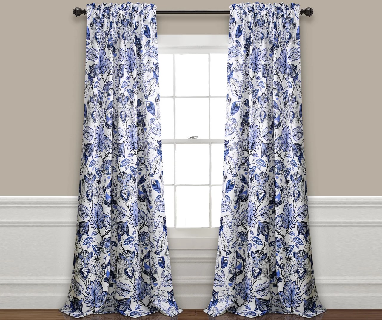 Cynthia Jacobean Blue RoomDarkening Rod Pocket Curtain Panel Pair
