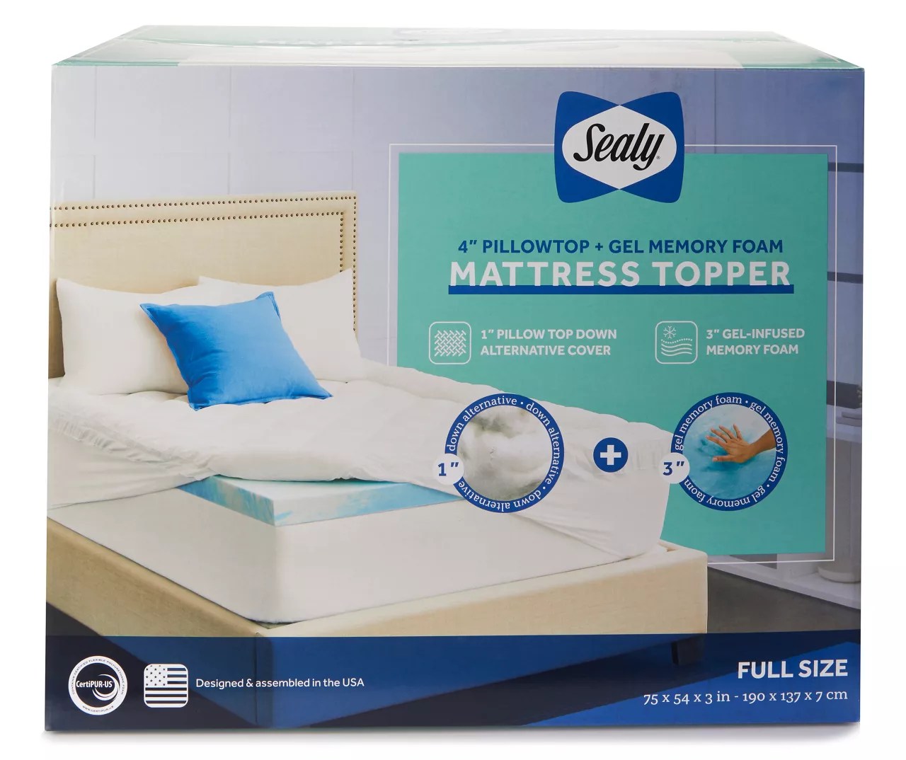 Sealy 4" Pillow Top & Gel Memory Foam Full Mattress Topper Big Lots