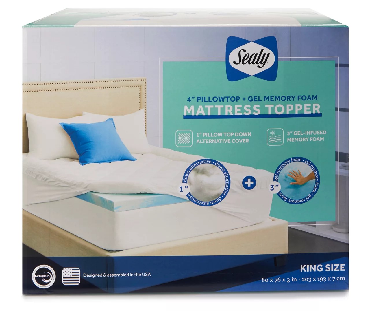 Sealy Sealy 4" Pillowtop & Gel Memory Foam Mattress Topper Big Lots