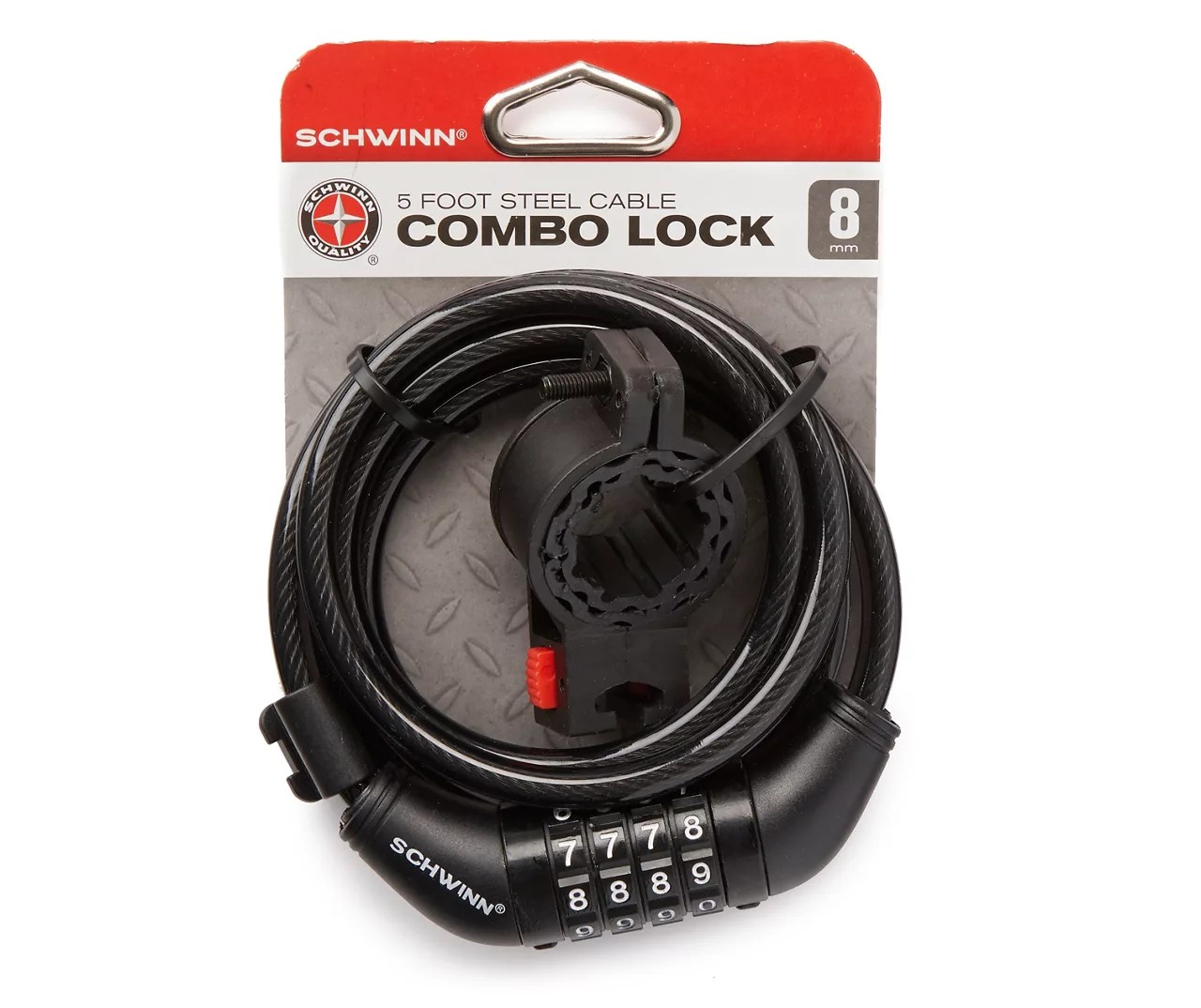 Schwinn Steel Cable Combo Lock, (5' x 8mm) Big Lots