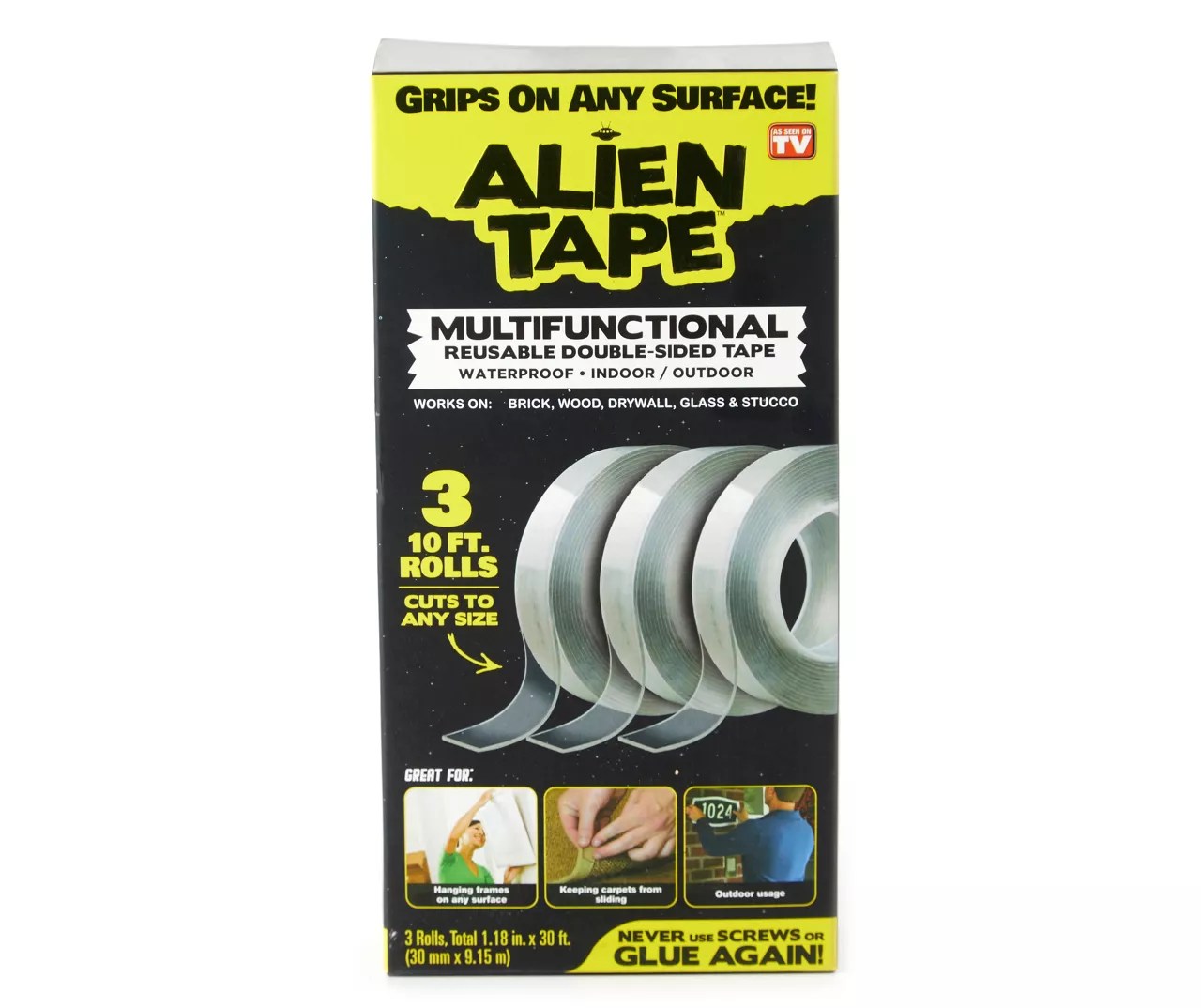 As Seen On TV Alien Tape Reusable DoubleSided Tape, 3Rolls Big Lots