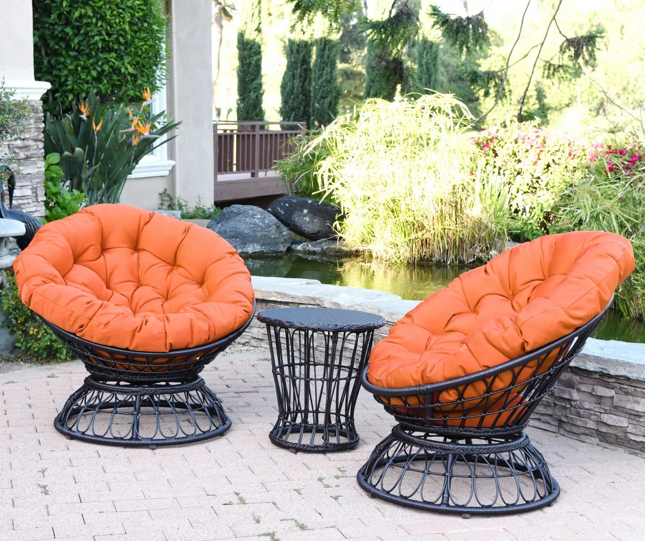 Espresso 3Piece Cushioned Papasan Chair & Table Set Big Lots
