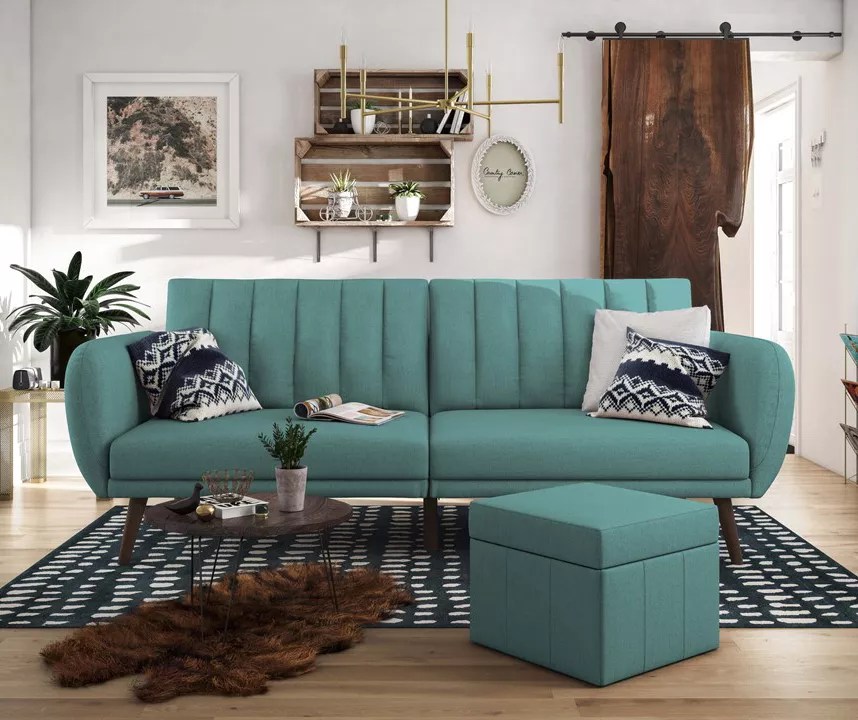 Novogratz Brittany Light Blue Linen Convertible Sleeper Futon Big Lots