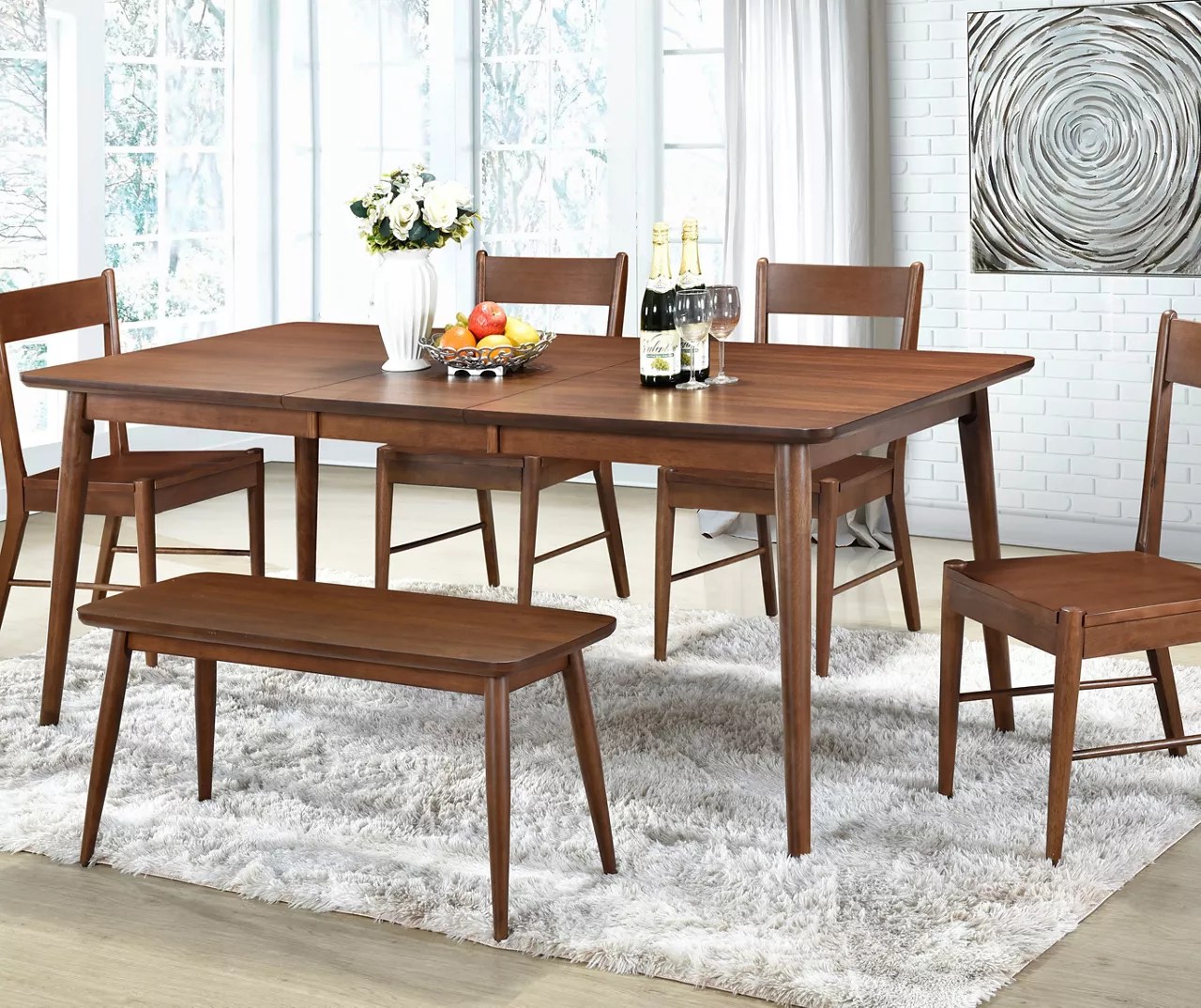 Walnut 6Piece MidCentury Extendable Dining Set Big Lots