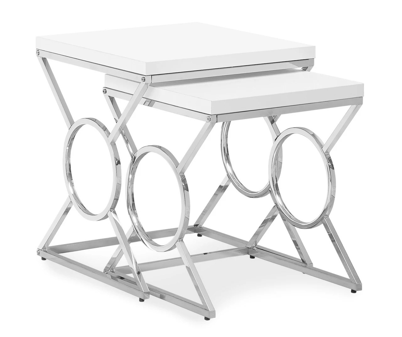 Monarch Glossy White Chrome Metal 2Piece Nesting Table Set Big Lots